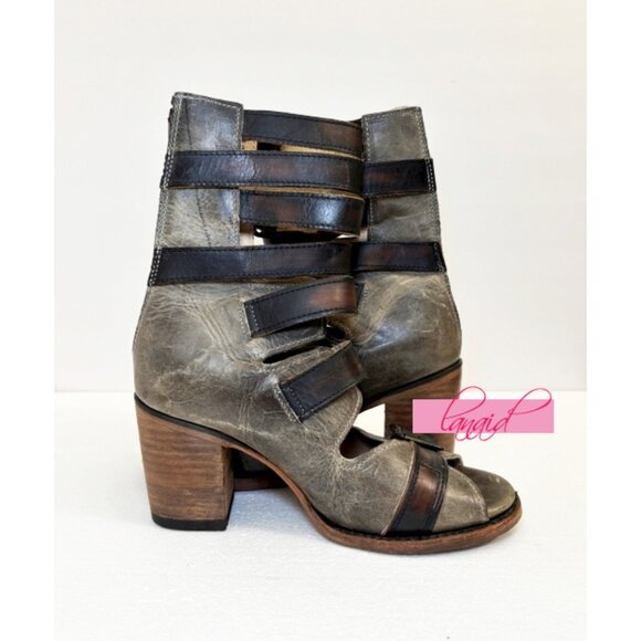 Freebird Steven Bond Stone Leather Distressed Strappy Edgy Buckles Ankle Chunky - Picture 9 of 16